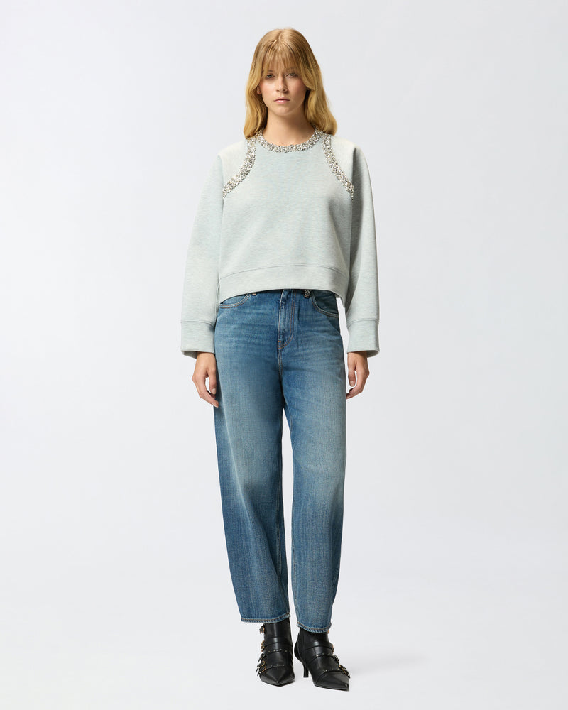 Grey sweatshirt with bejeweled embellishment