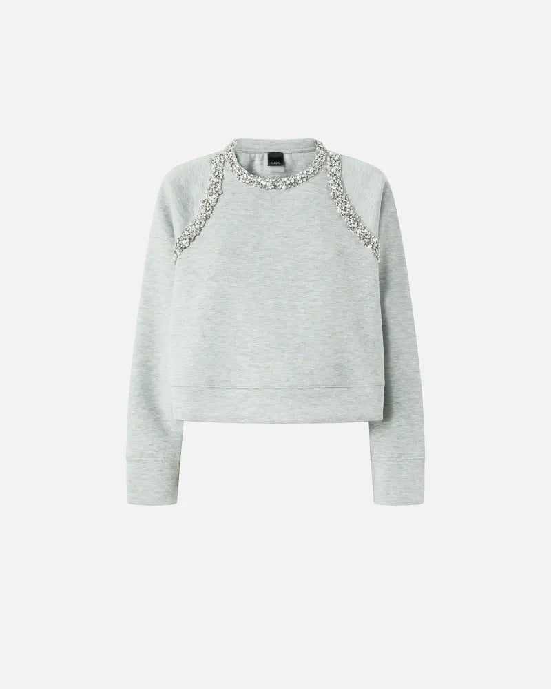 Grey sweatshirt with bejeweled embellishment