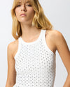 White rhinestone and studs rib knit racerback top
