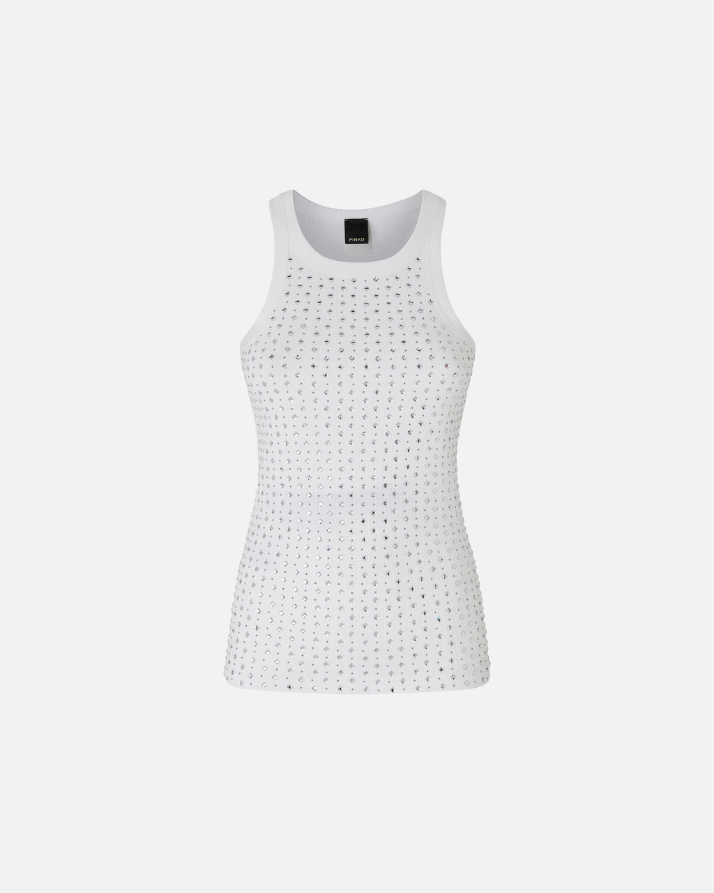 White rhinestone and studs rib knit racerback top