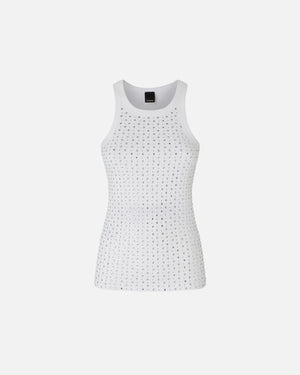 White rhinestone and studs rib knit racerback top