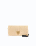 Beige raffia horizontal clutch shoulder bag