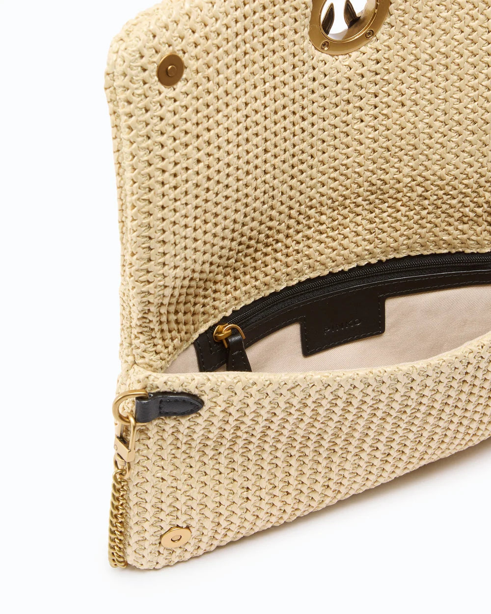 Beige raffia horizontal clutch shoulder bag