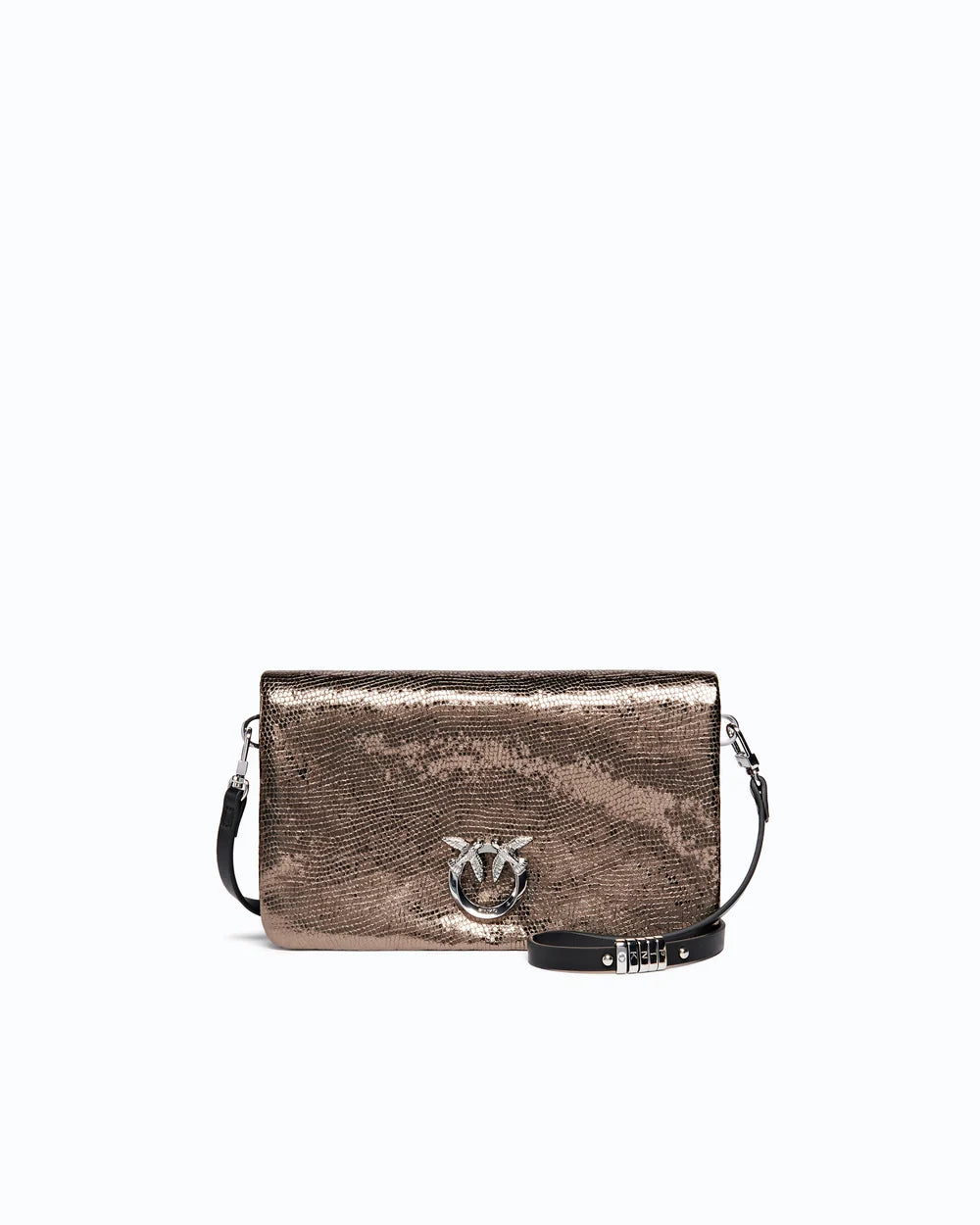 Gunmetal Horizontal small crossbody clutch in laminated snake-print leather
