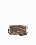 Gunmetal Horizontal small crossbody clutch in laminated snake-print leather