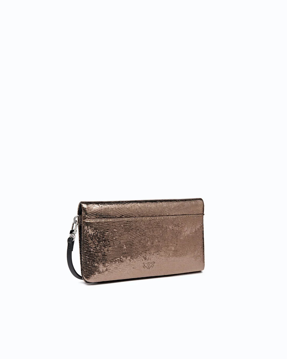 Gunmetal Horizontal small crossbody clutch in laminated snake-print leather