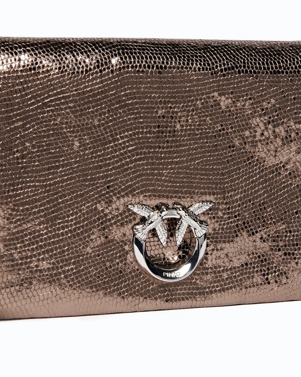 Gunmetal Horizontal small crossbody clutch in laminated snake-print leather