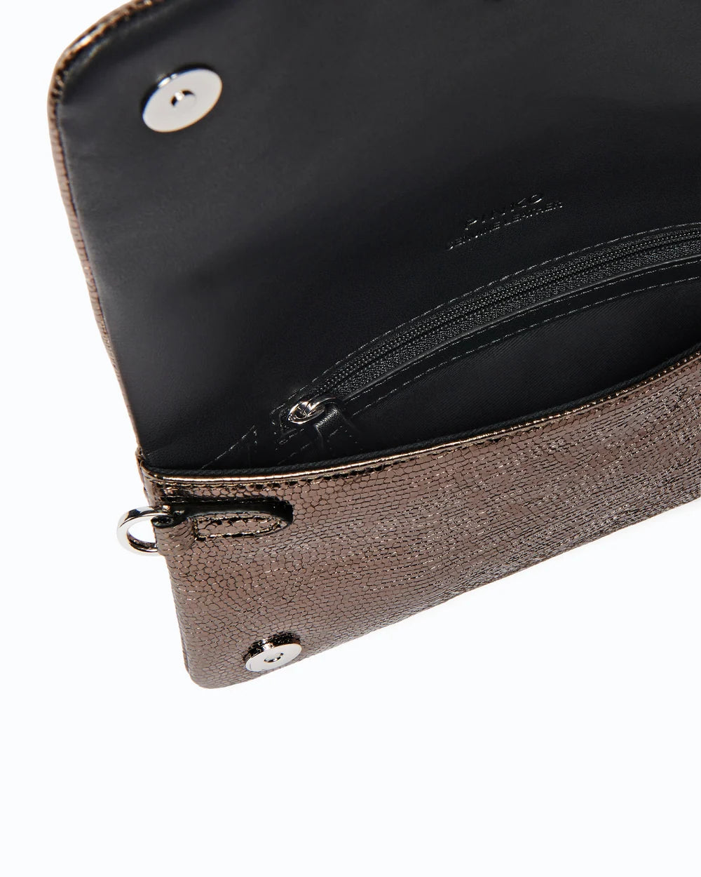 Gunmetal Horizontal small crossbody clutch in laminated snake-print leather