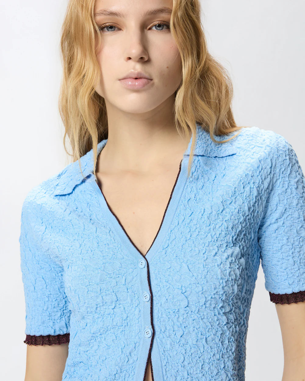Baby blue jacquard polo lightweight cardigan