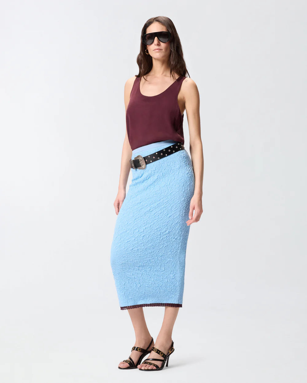 Baby blue jacquard midi skirt