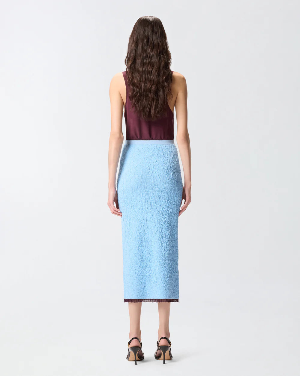 Baby blue jacquard midi skirt