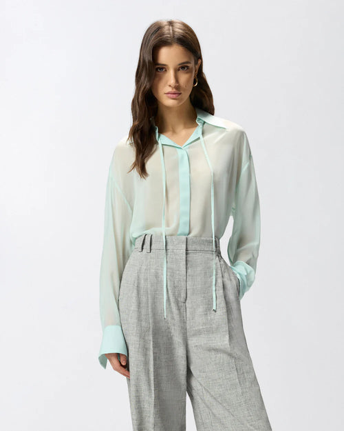 Aqua chiffon shirt with sleeves