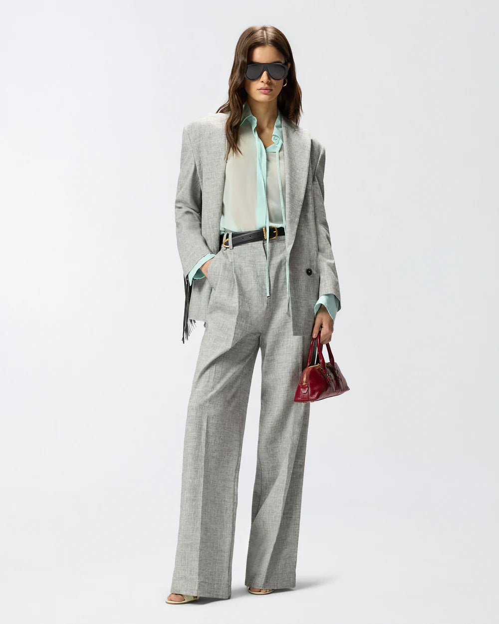 Aqua chiffon shirt with sleeves