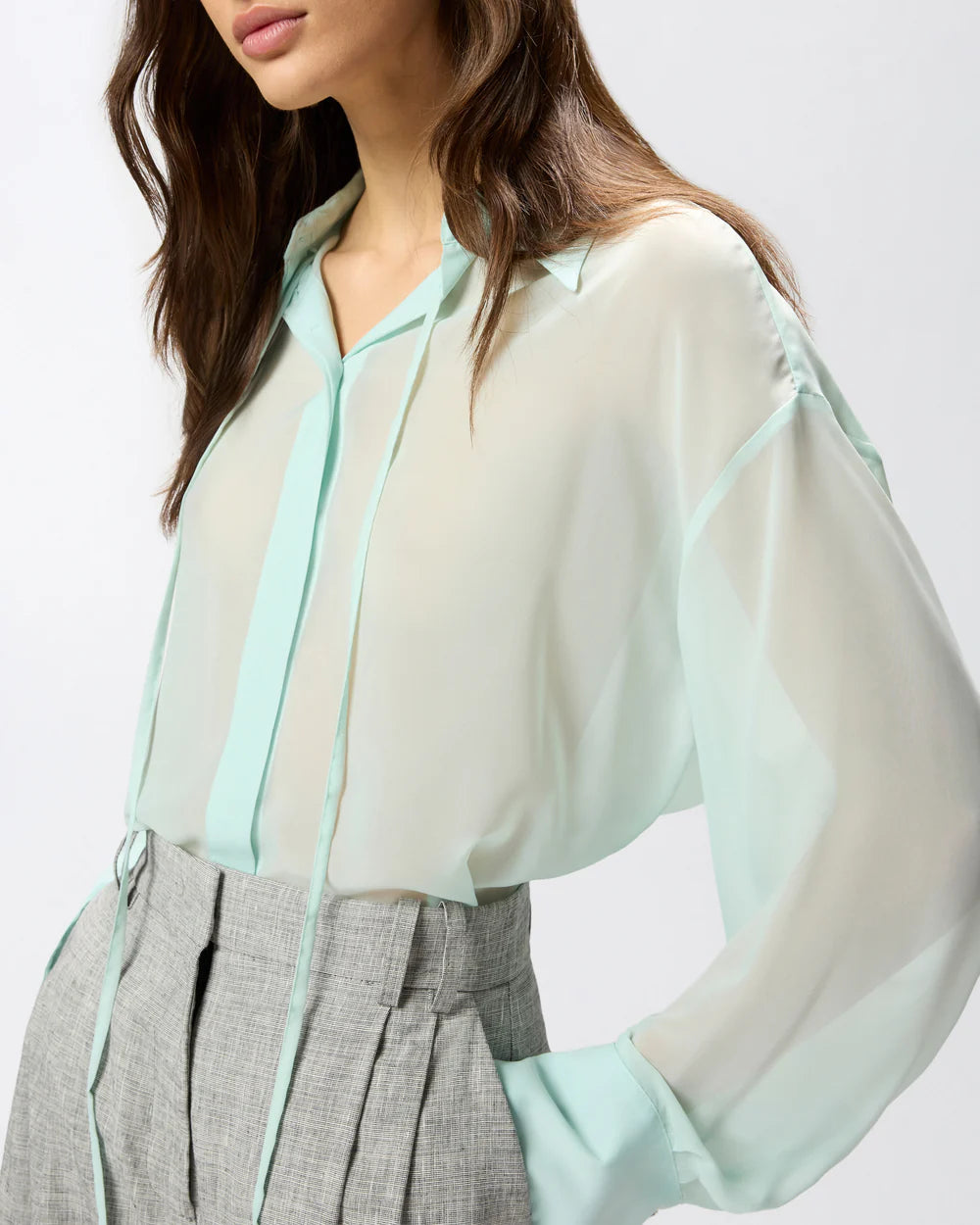 Aqua chiffon shirt with sleeves