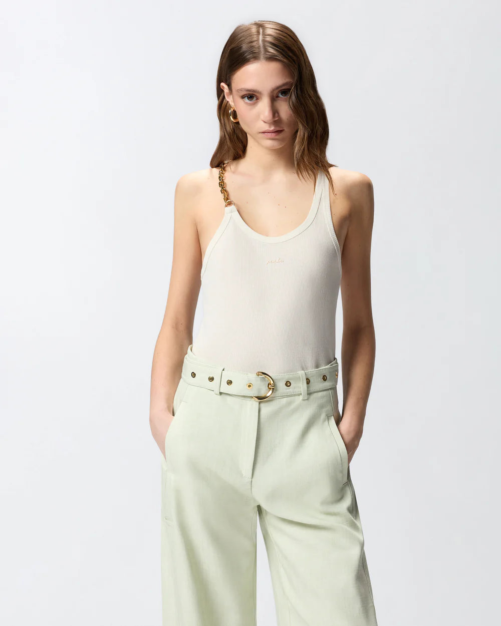 Tan tank top with chain detail