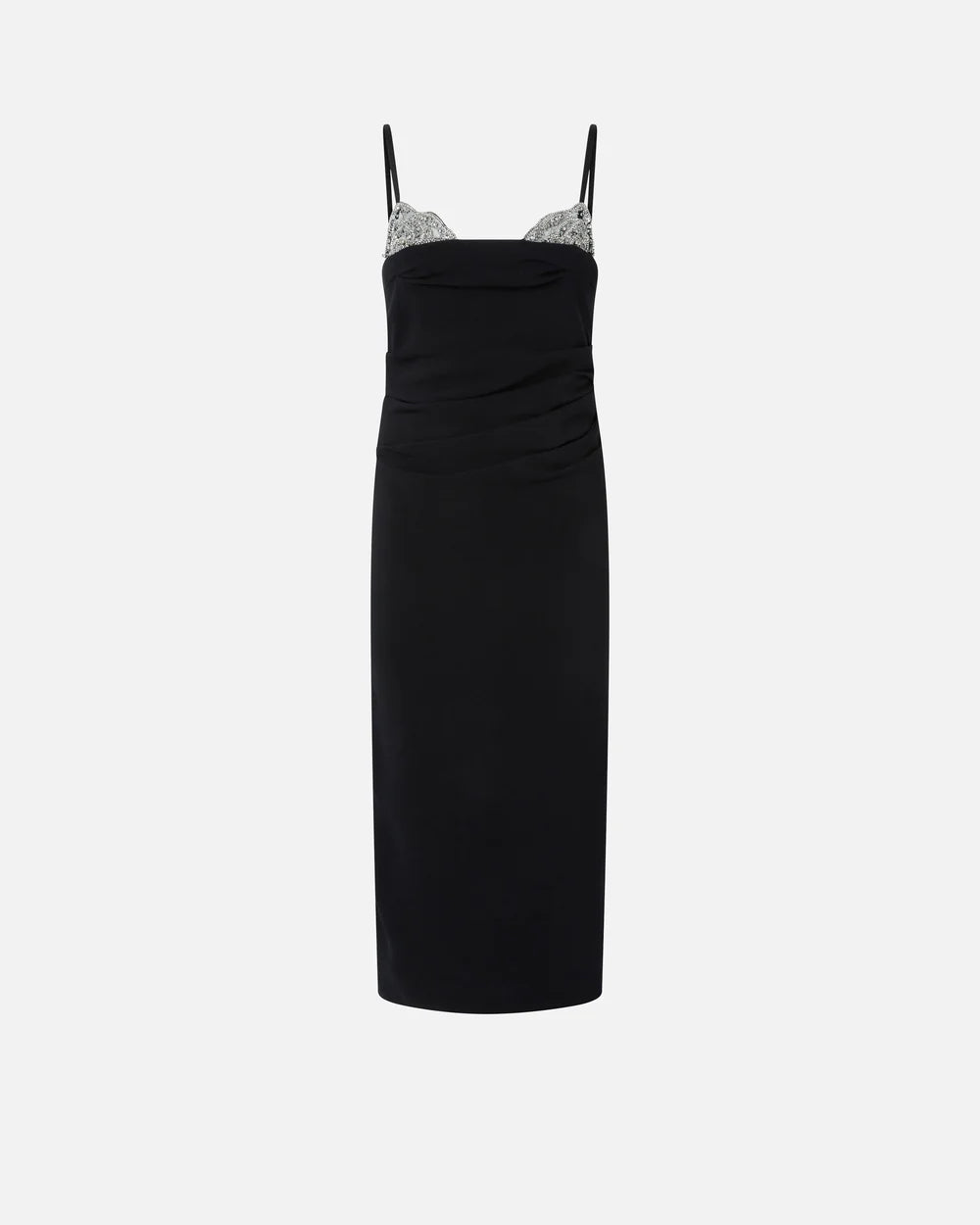Black slim fit midi dress with jewel embroidery
