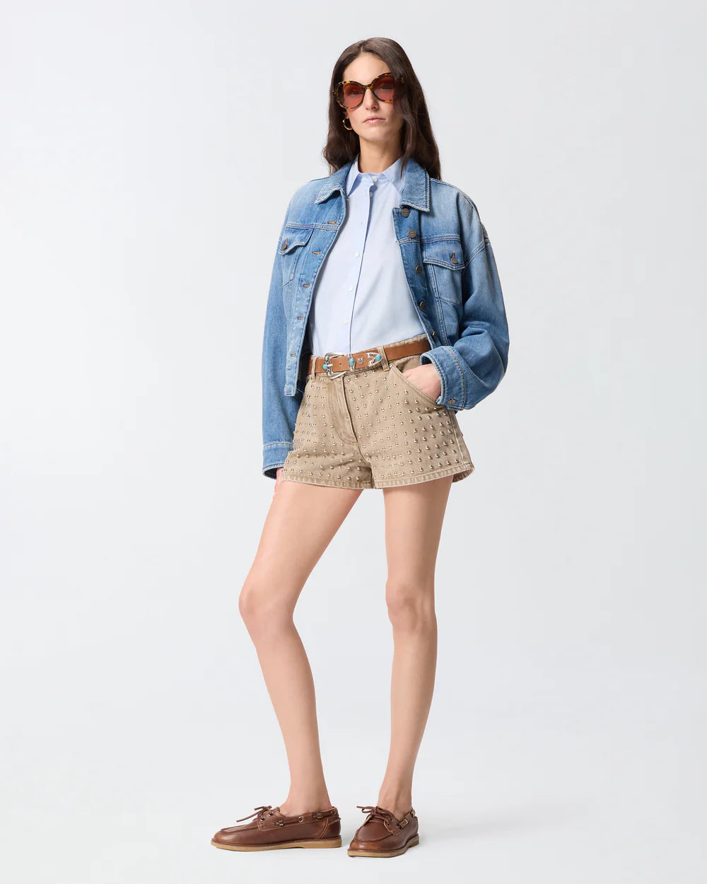 Tan shorts with grommets