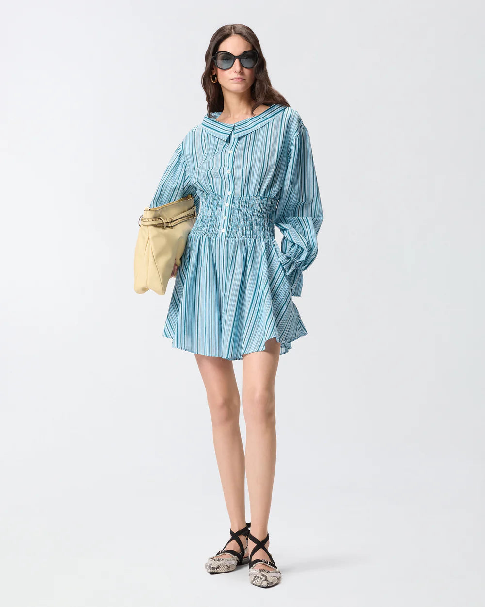 Blue striped cotton long sleeve romper