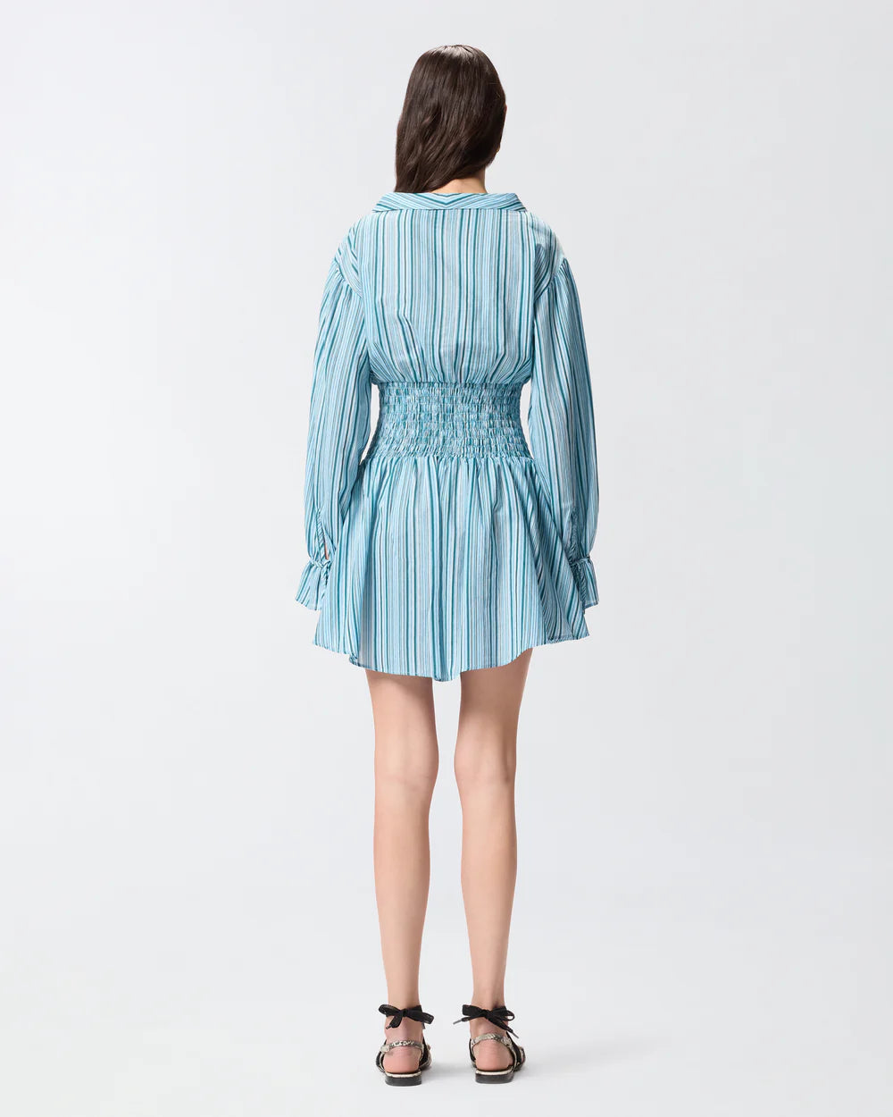 Blue striped cotton long sleeve romper