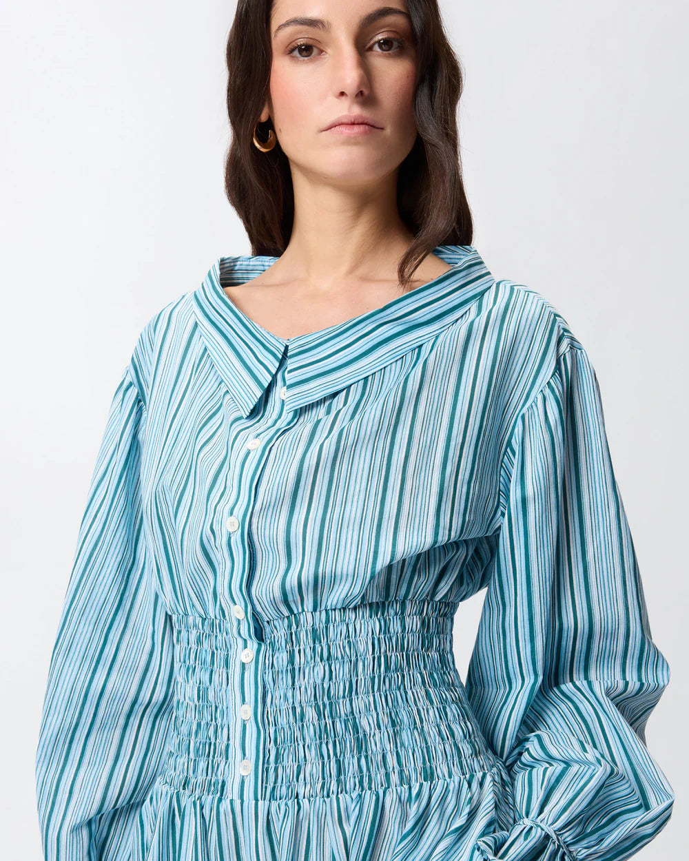 Blue striped cotton long sleeve romper