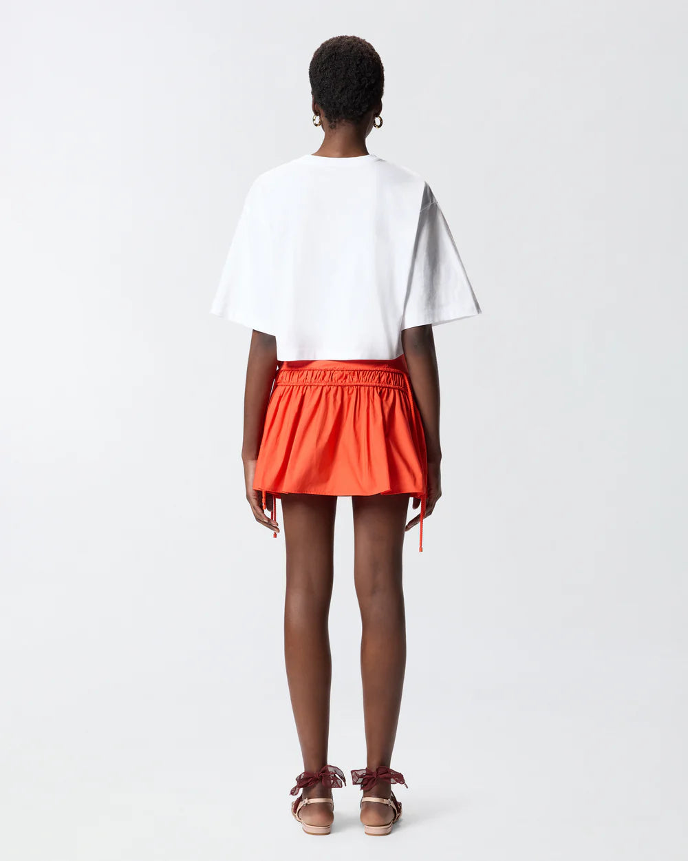 Red short cotton skirt with drawstrings