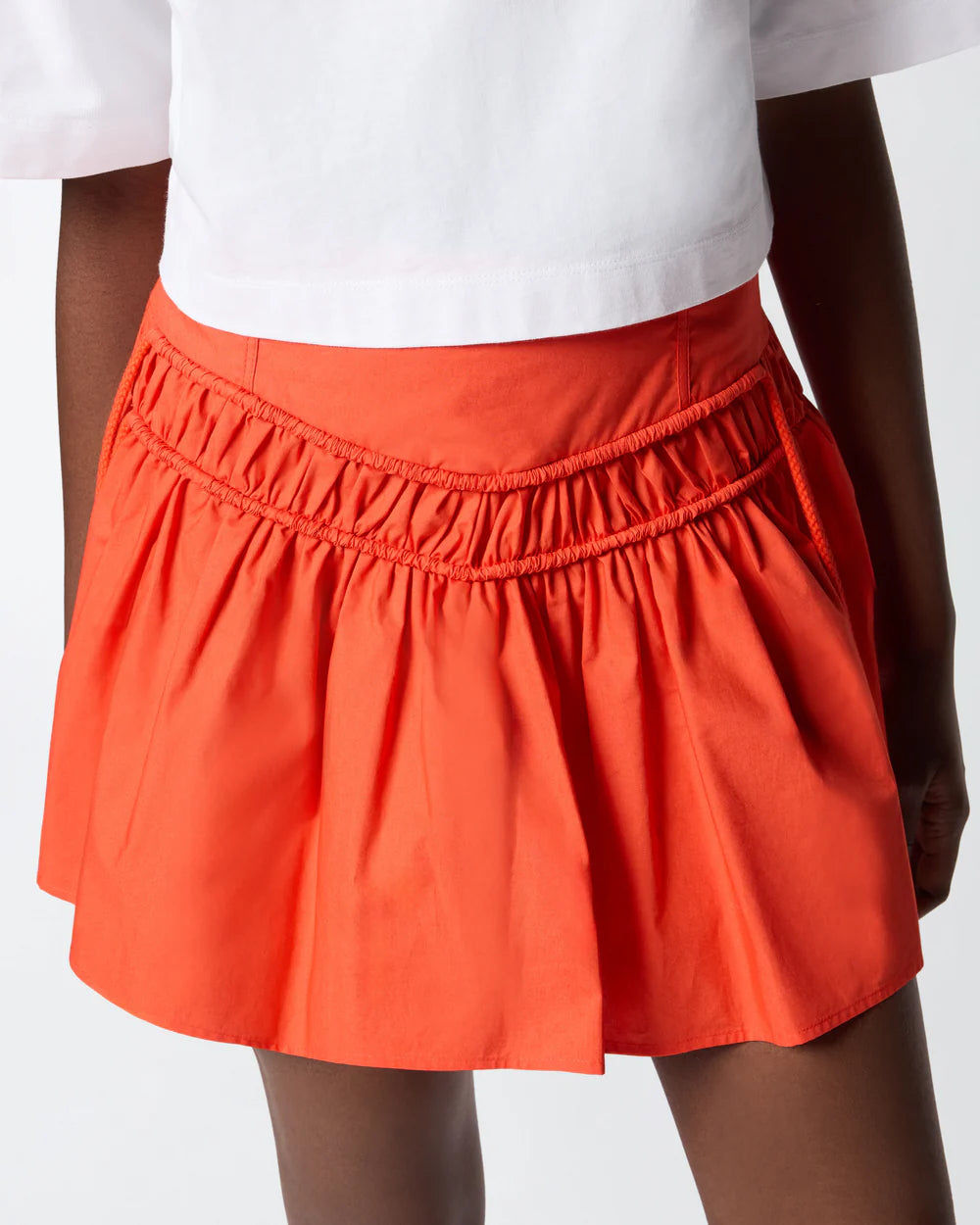 Red short cotton skirt with drawstrings