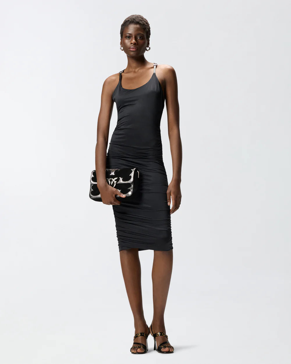Black jersey midi dress with leather straps – BU Club
