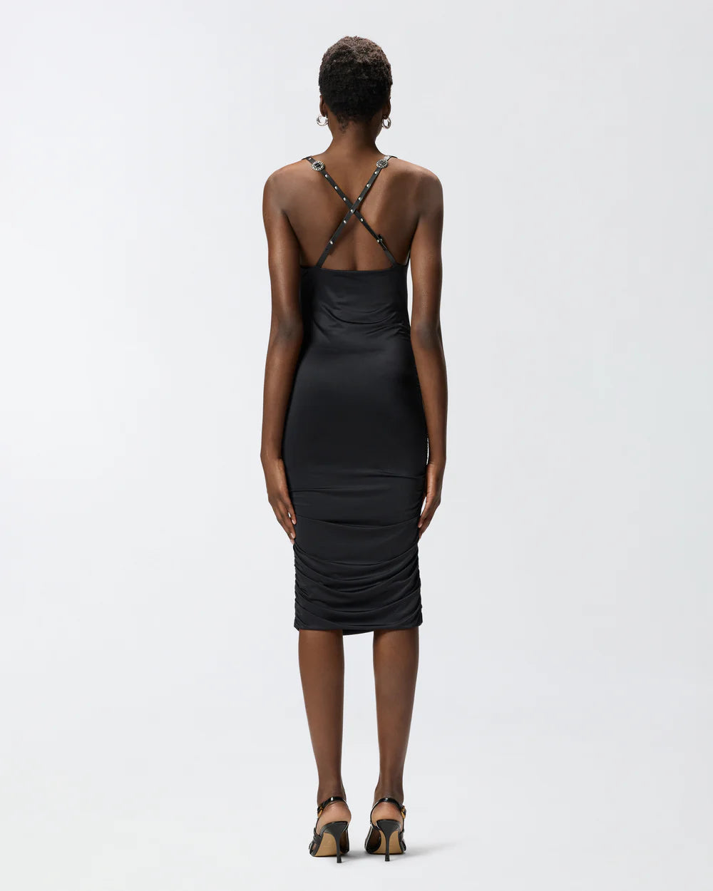 Black jersey midi dress with leather straps – BU Club