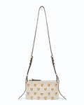 Ivory mini double crossbody bag with maxi antique gold studs