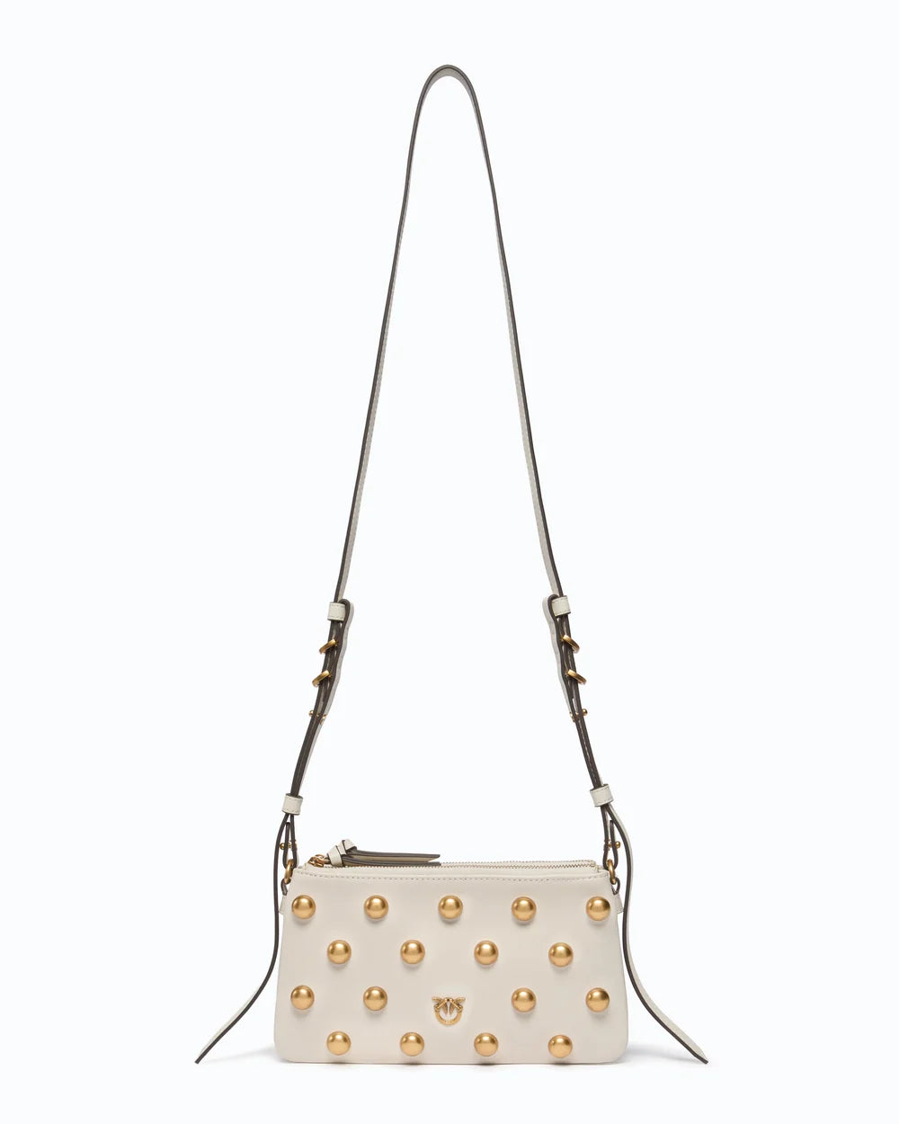 Ivory mini double crossbody bag with maxi antique gold studs
