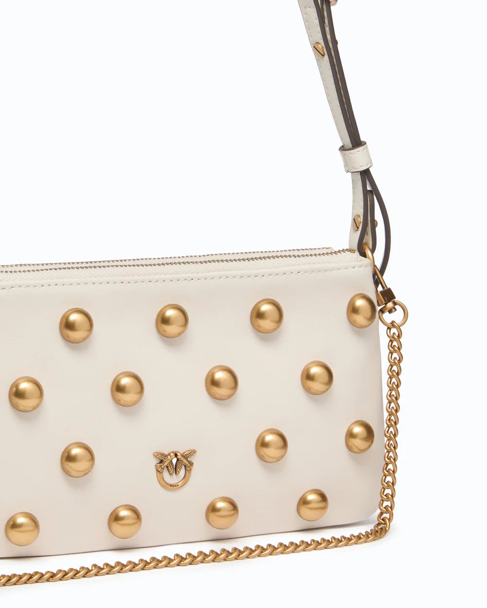 Ivory mini double crossbody bag with maxi antique gold studs