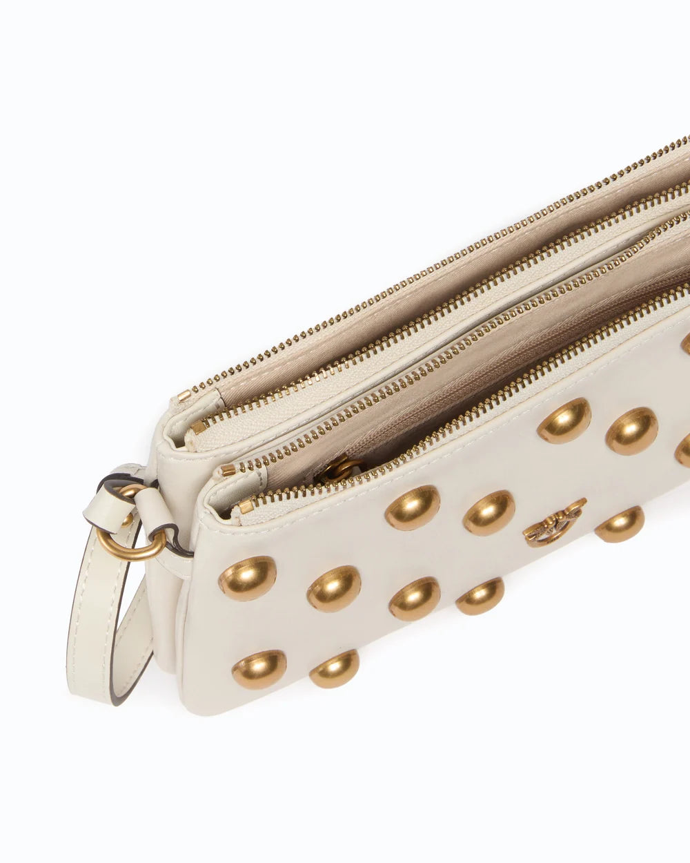 Ivory mini double crossbody bag with maxi antique gold studs