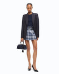 Blue check pattern pleated sequin mini skirt