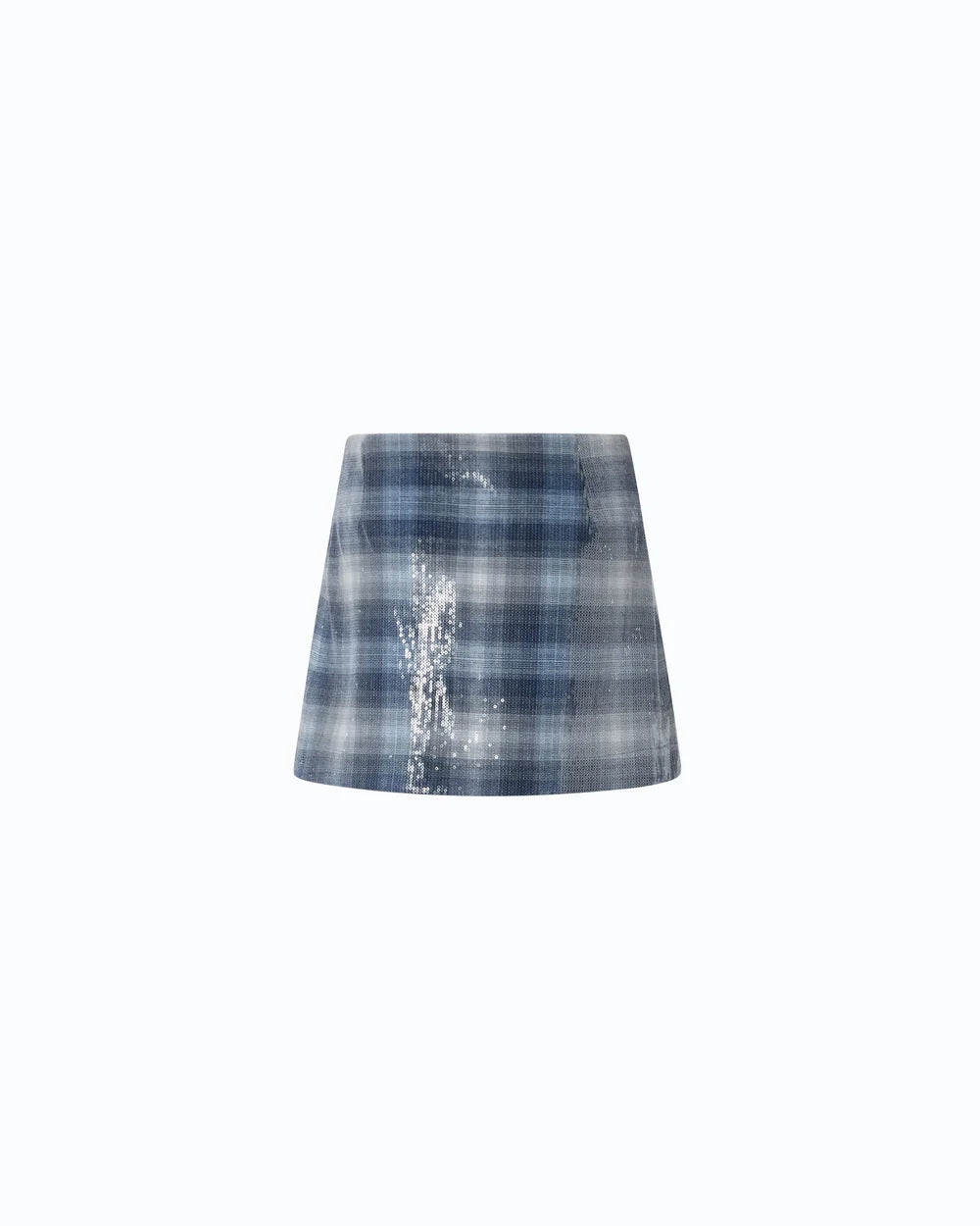 Blue check pattern pleated sequin mini skirt