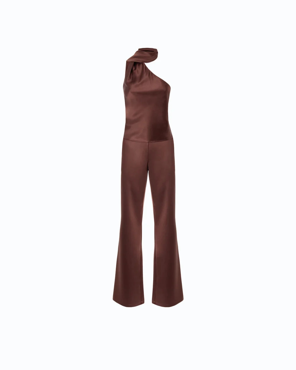 Chocolate satin jumpsuit with sash