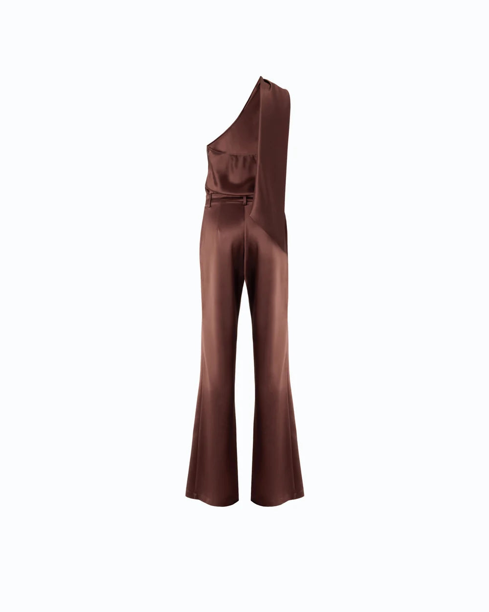 Chocolate satin jumpsuit with sash