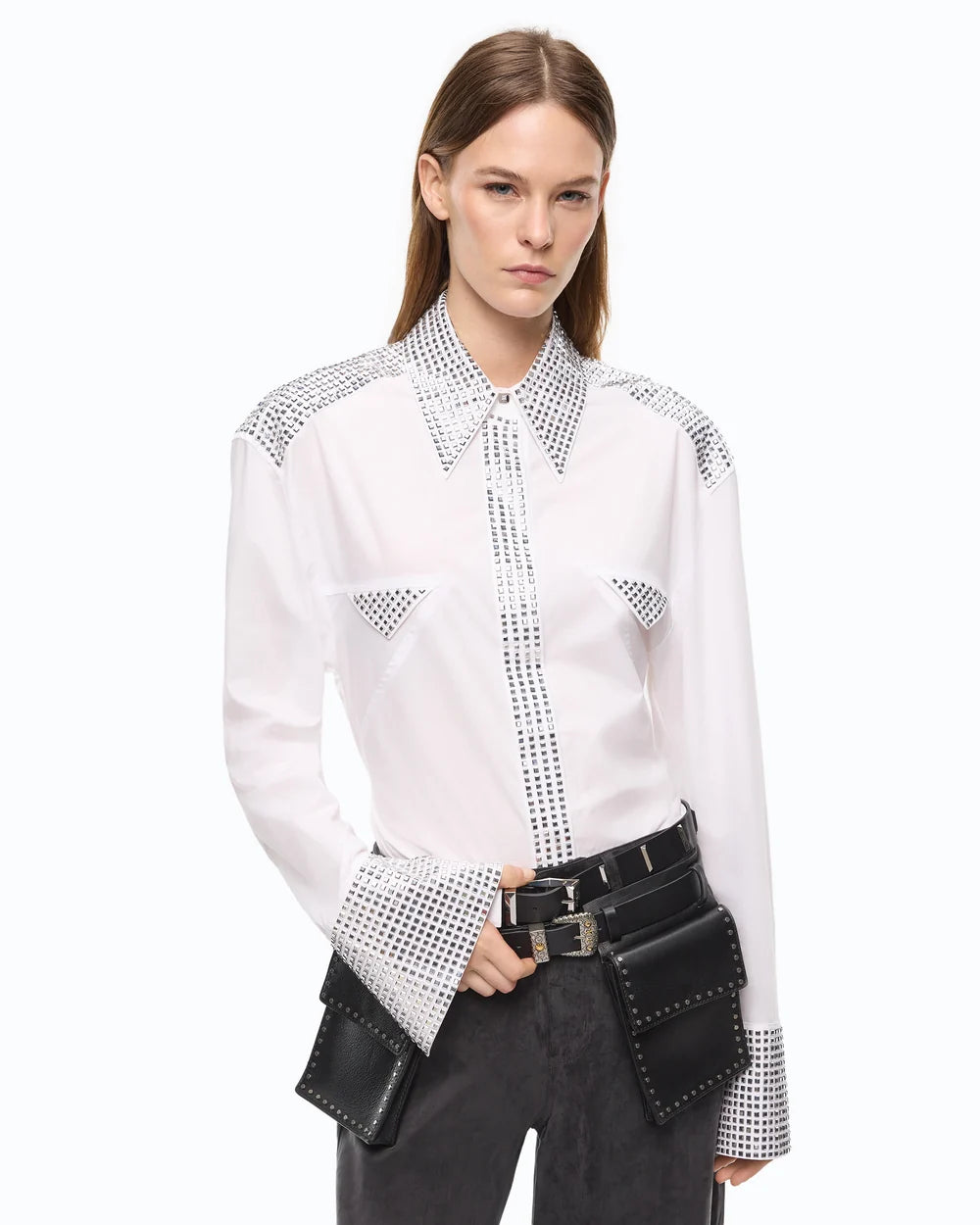 White cotton poplin shirt with gromets