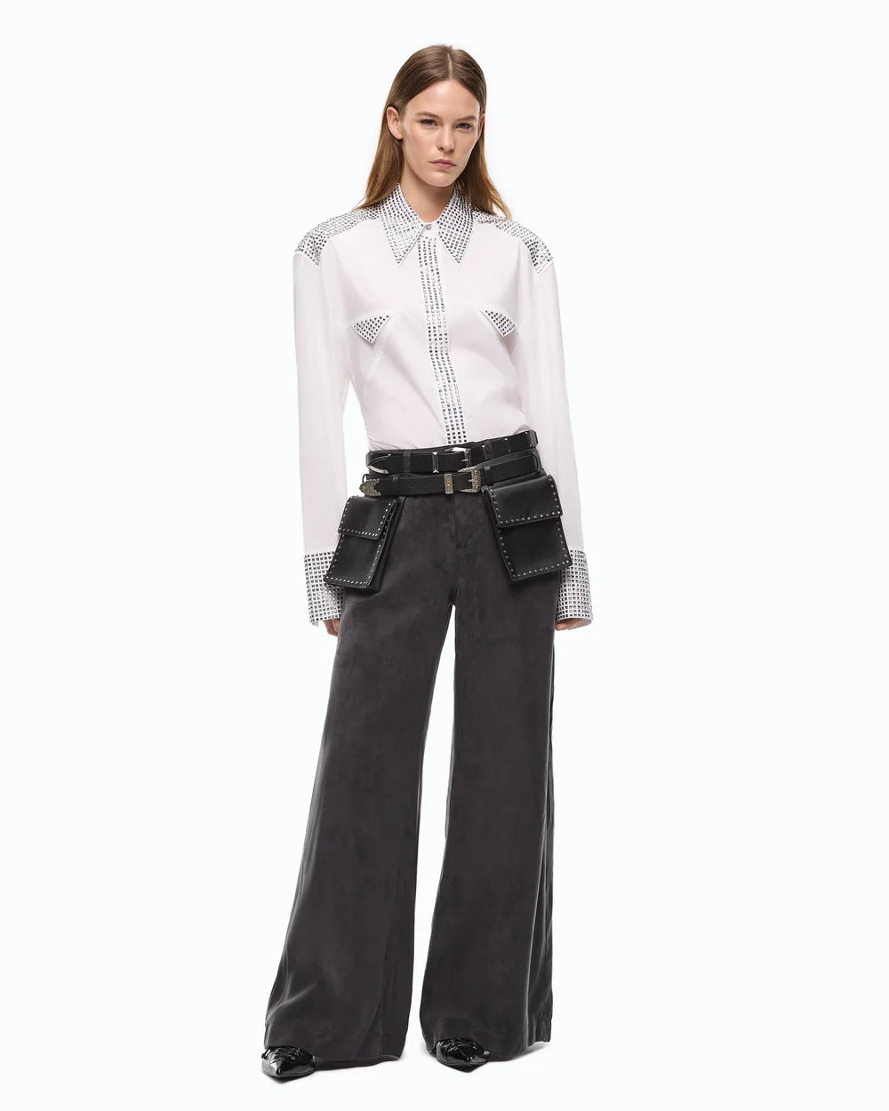 White cotton poplin shirt with gromets