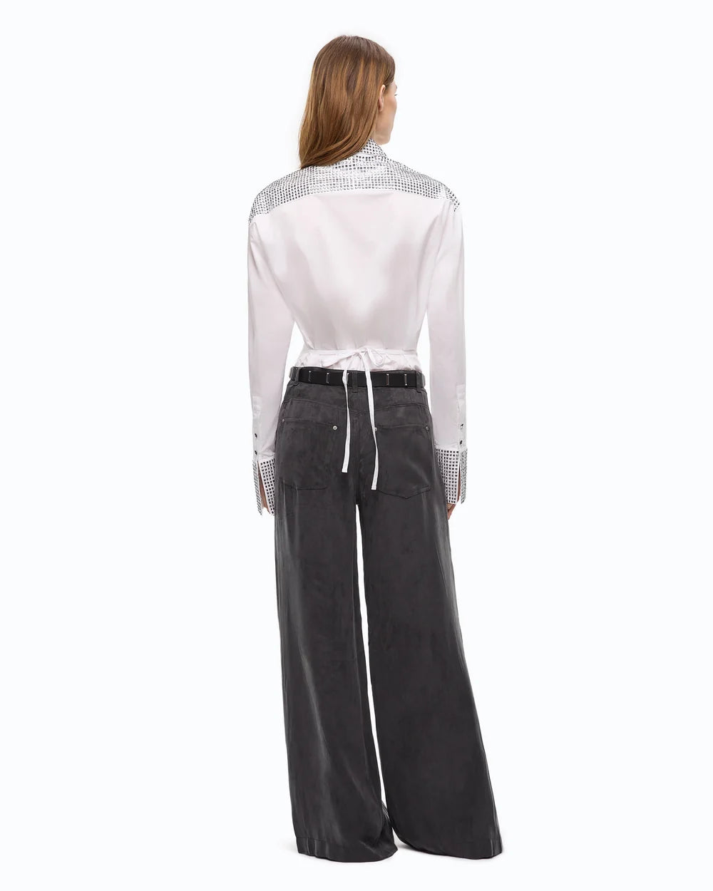 White cotton poplin shirt with gromets