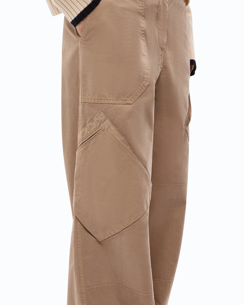 Camel cargo pants with asymmetric pockets