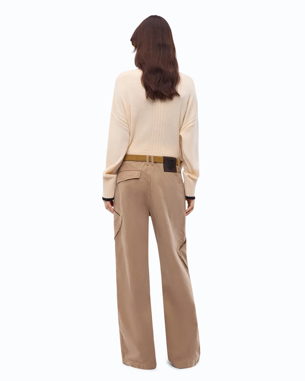 Camel cargo pants with asymmetric pockets
