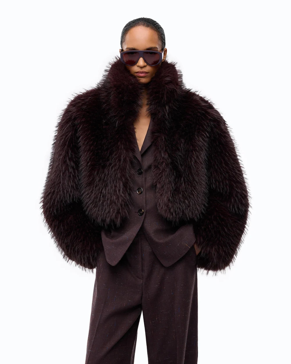 Purple faux fur cropped jacket