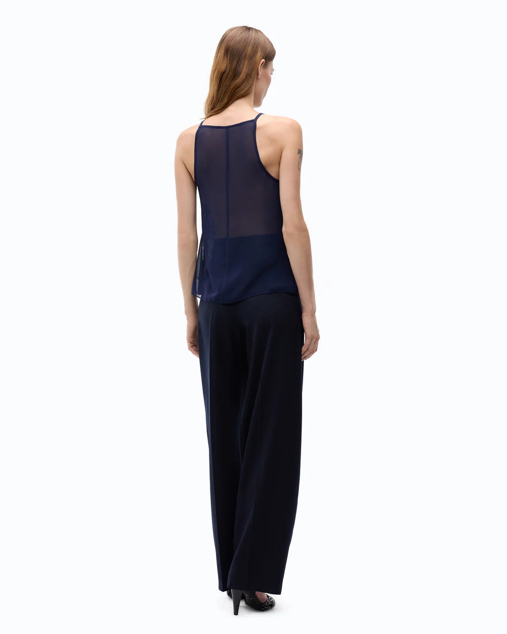 Navy halterneck top with feathers