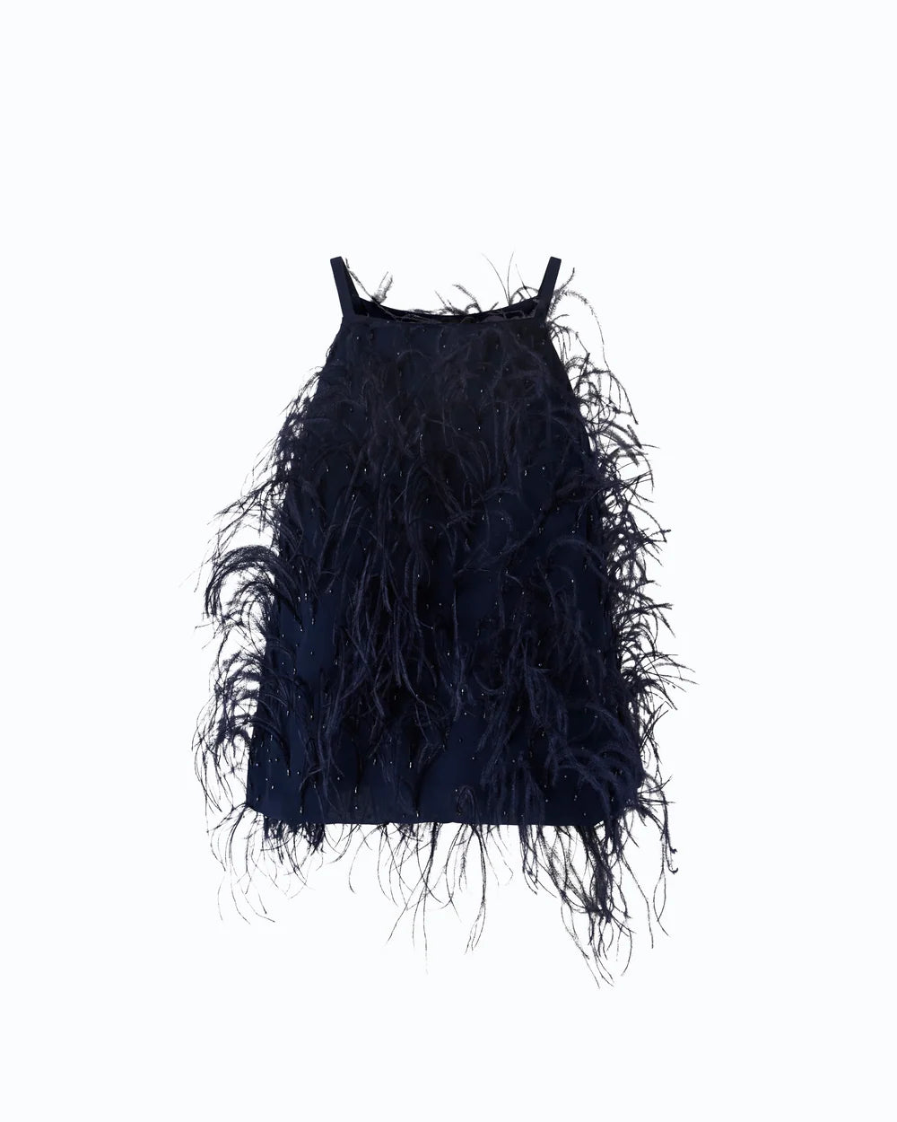Navy halterneck top with feathers
