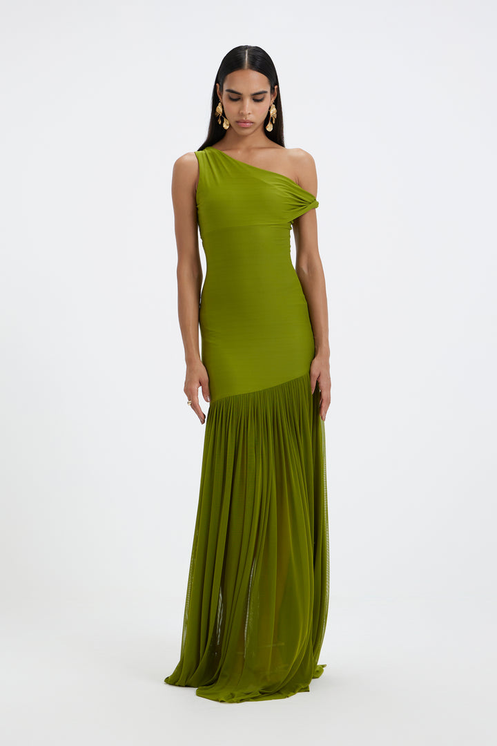 Deme By Gabriella Tiffany One-Shoulder Gown In Green, Size M