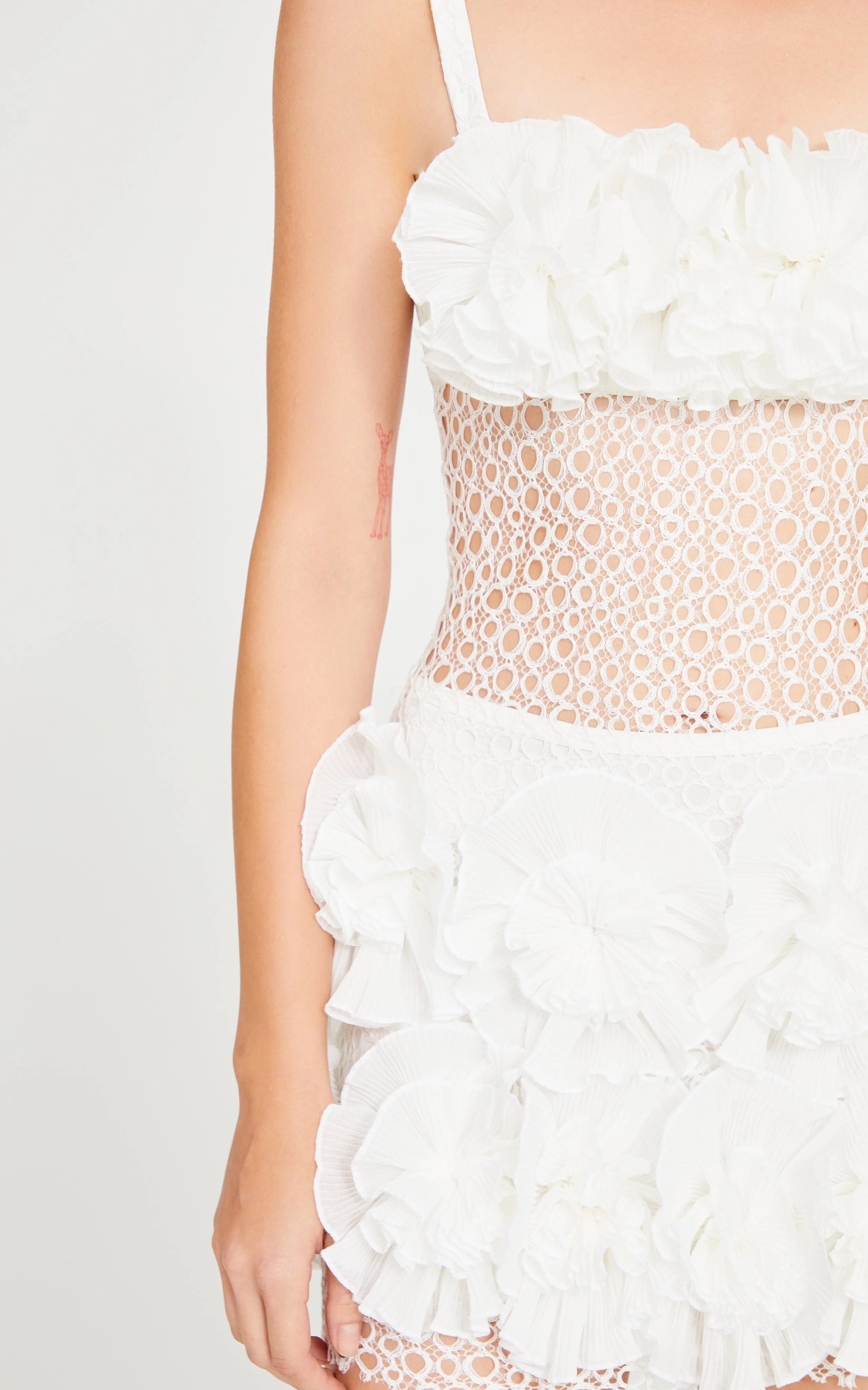 white mesh club dress Floral Mesh Bardot Lace Dress White