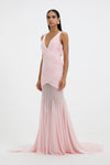 Pink rushed bodice v-neck long gown