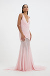 Pink rushed bodice v-neck long gown