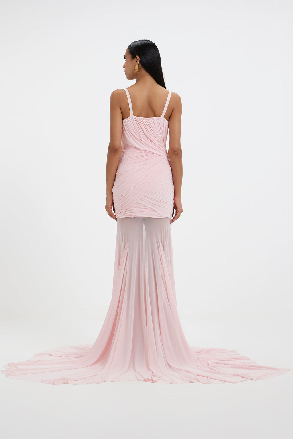 Pink rushed bodice v-neck long gown