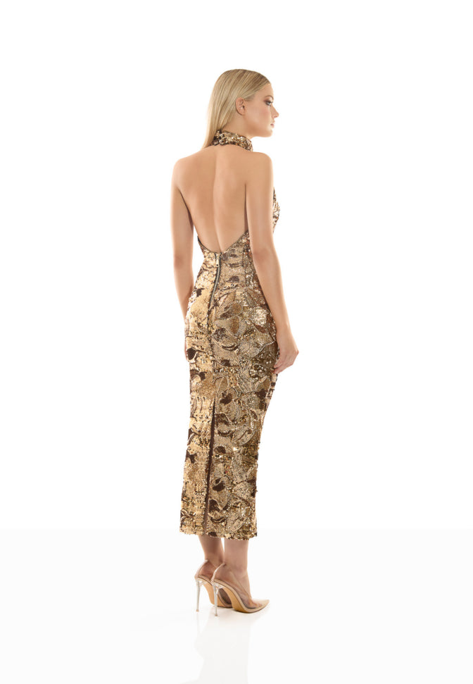 Gold halter Florentine Sunset long dress